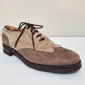 Gravati Neiman Marcus Italy suede two-tone beige wingtip oxford shoes 7.5 NWOB